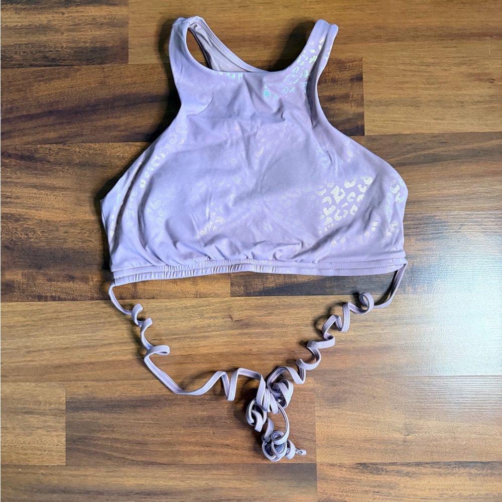 Werk Lavender Leopard Print Sports Bra Strappy Back Activewear Top